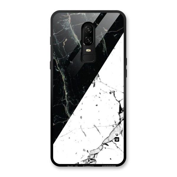 Stylish Diagonal Marble Glass Back Case for OnePlus 6