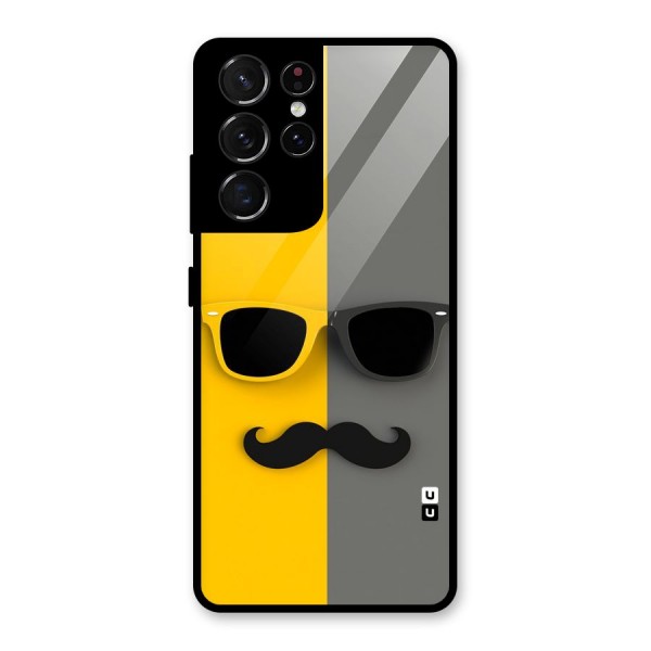 Sunglasses and Moustache Glass Back Case for Galaxy S21 Ultra 5G