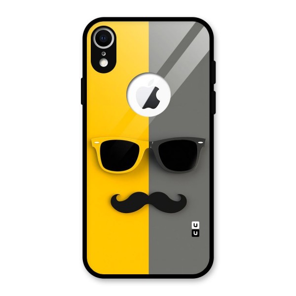 Sunglasses and Moustache Glass Back Case for iPhone XR Logo Cut