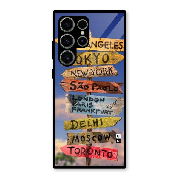 Travel Signs Glass Back Case for Galaxy S23 Ultra