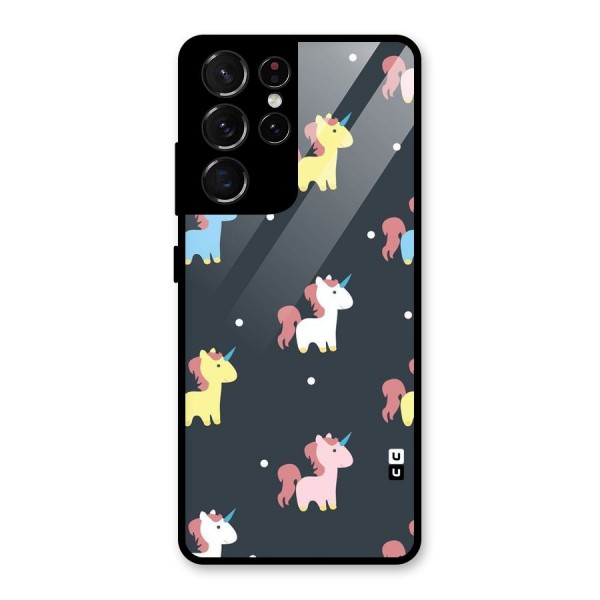 Unicorn Pattern Glass Back Case for Galaxy S21 Ultra 5G