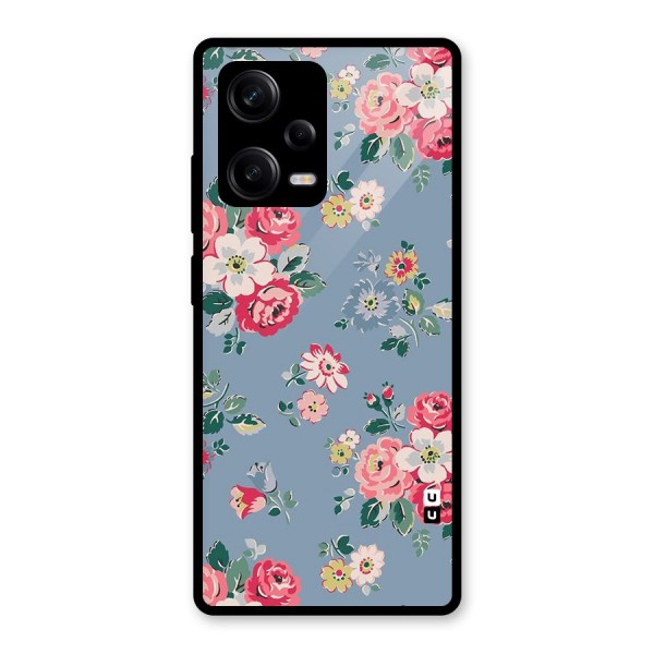 Vintage Flower Pattern Glass Back Case for Redmi Note 12 Pro