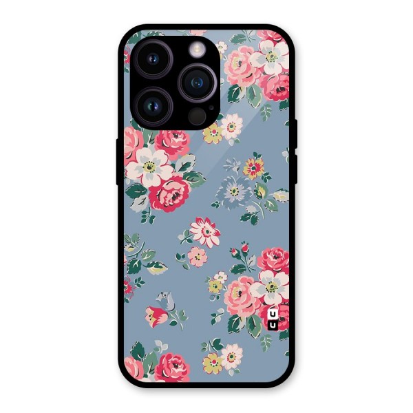 Vintage Flower Pattern Glass Back Case for iPhone 14 Pro