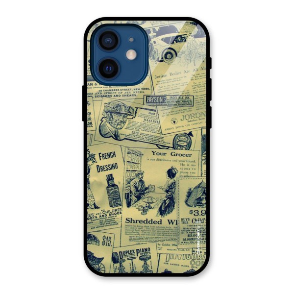 Vintage Newspaper Cutouts Glass Back Case for iPhone 12 Mini