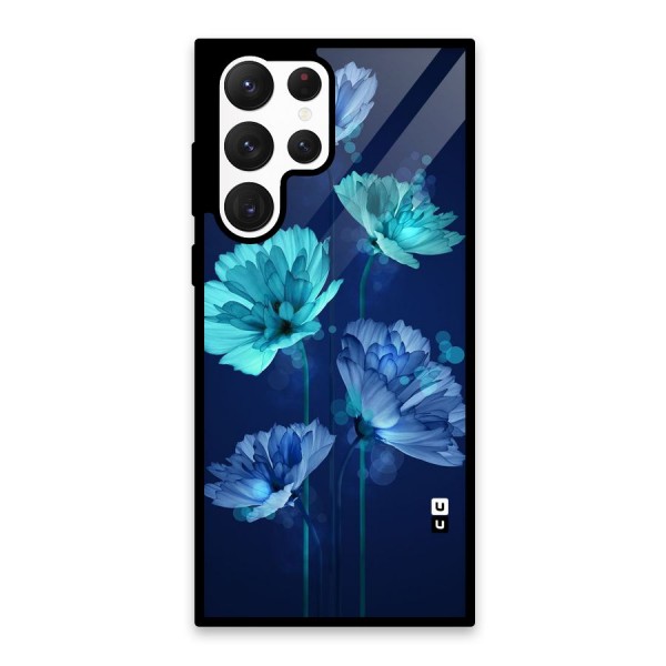 Water Flowers Glass Back Case for Galaxy S22 Ultra 5G