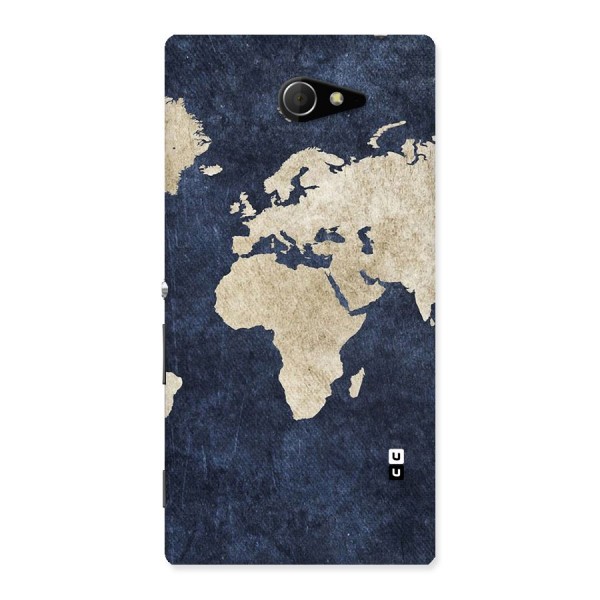 World Map Blue Gold Back Case for Sony Xperia M2
