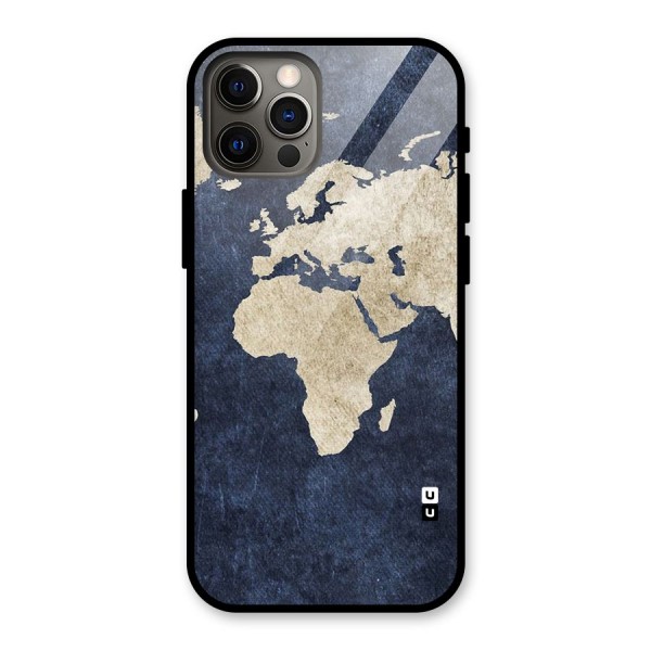 World Map Blue Gold Glass Back Case for iPhone 12 Pro