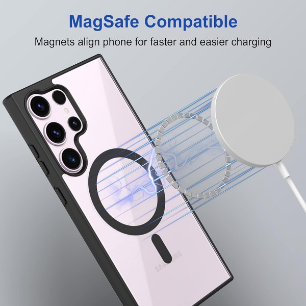 Black Clear Transparent Magsafe Back Case for Galaxy S23 Ultra