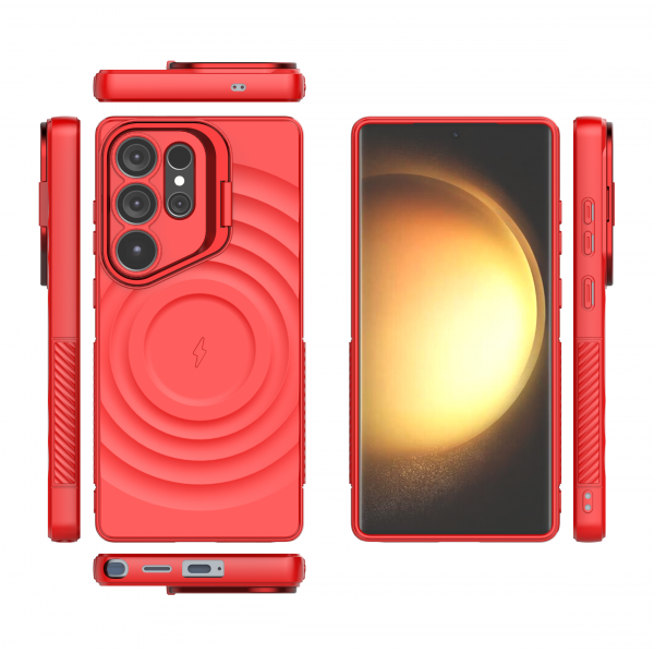Crimson Red - TitanShield Wave Silicone Magsafe Back Case for Galaxy S25 Ultra