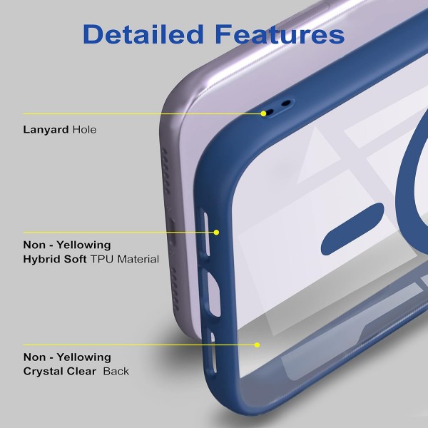 Royal Blue Clear Transparent Magsafe Back Case for iPhone 12