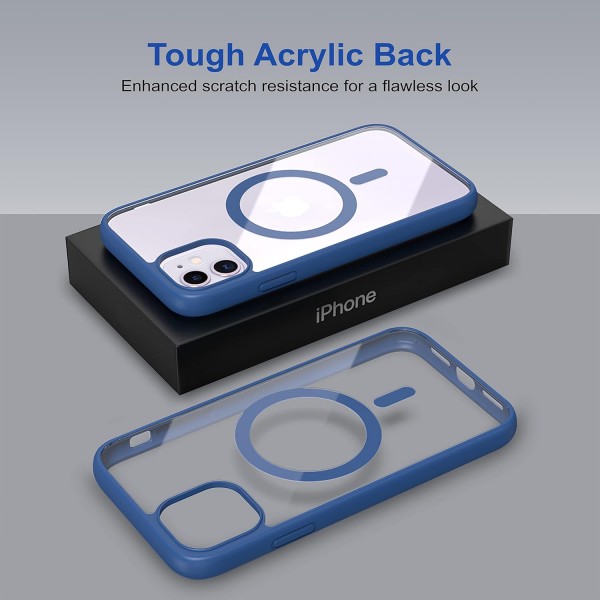 Royal Blue Clear Transparent Magsafe Back Case for iPhone 12