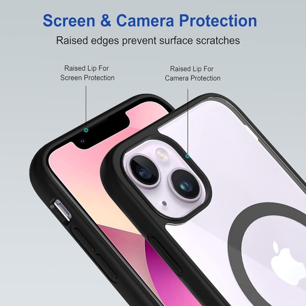 Black Clear Transparent Magsafe Back Case for iPhone 13