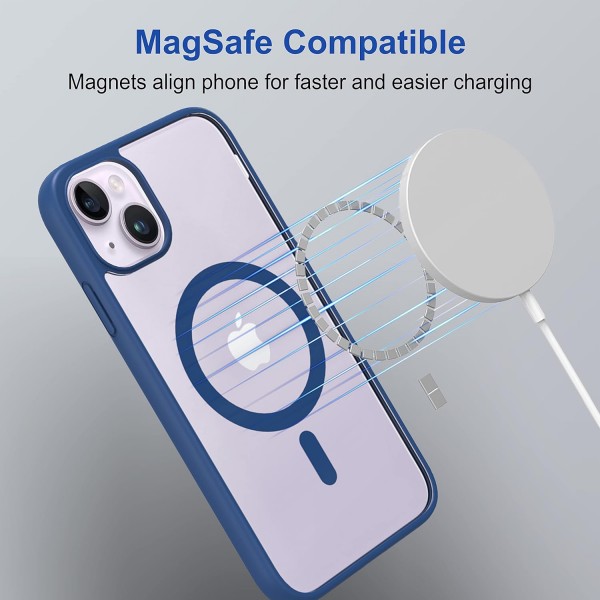 Royal Blue Clear Transparent Magsafe Back Case for iPhone 13