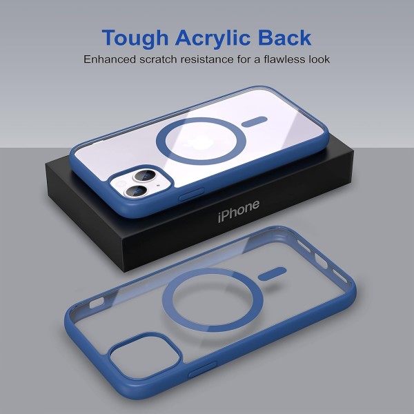 Royal Blue Clear Transparent Magsafe Back Case for iPhone 13