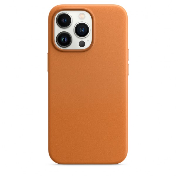 Premium Leather (Golden Brown) Magsafe Back Case for iPhone 13 Pro