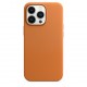 Premium Leather (Golden Brown) Magsafe Back Case for iPhone 13 Pro