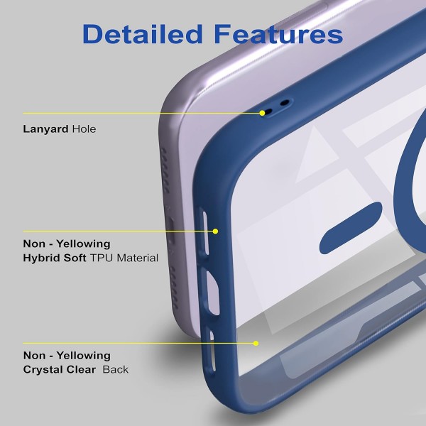 Royal Blue Clear Transparent Magsafe Back Case for iPhone 13 Pro