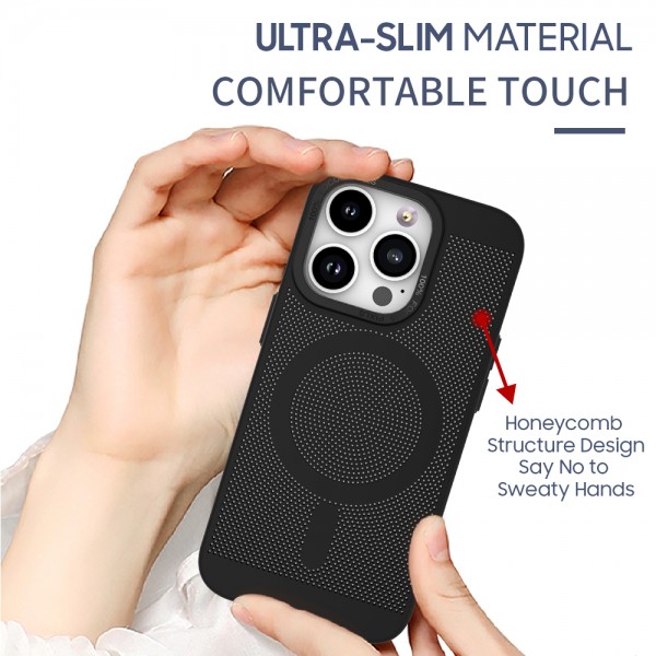 Premium Ultra Slim Mesh Design Shockproof (Black) Magsafe Back Case for iPhone 13 Pro Max