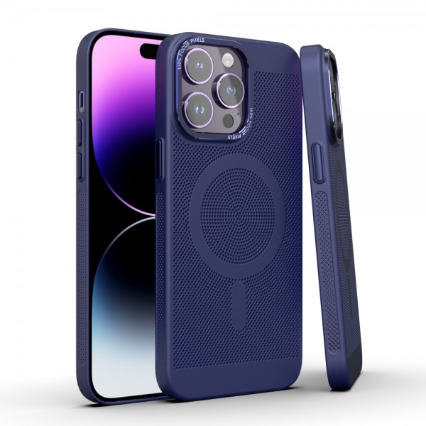 Premium Ultra Slim Mesh Design Shockproof (Navy Blue) Magsafe Back Case for iPhone 13 Pro Max