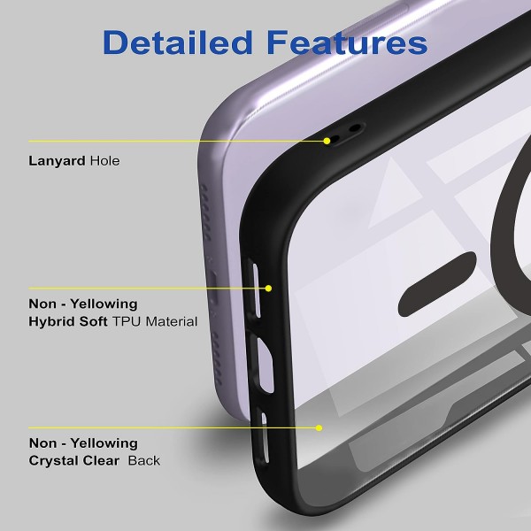 Black Clear Transparent Magsafe Back Case for iPhone 14 Pro Max
