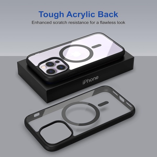 Black Clear Transparent Magsafe Back Case for iPhone 14 Pro Max