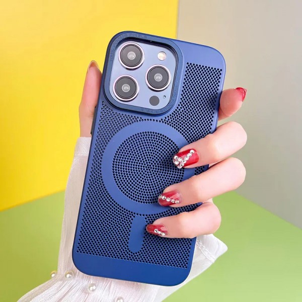 Premium Ultra Slim Mesh Design Shockproof (Navy Blue) Magsafe Back Case for iPhone 14 Pro Max