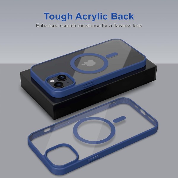 Royal Blue Clear Transparent Magsafe Back Case for iPhone 15