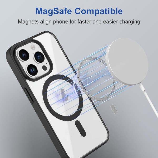 Black Clear Transparent Magsafe Back Case for iPhone 15 Pro