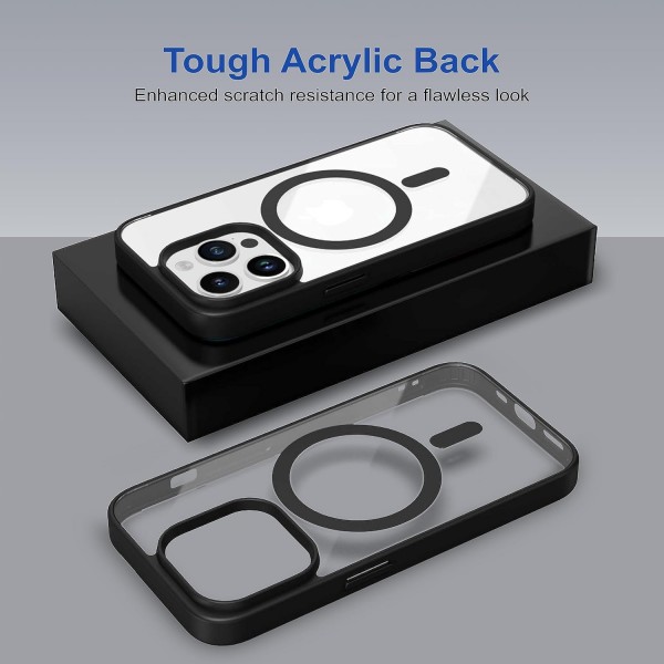 Black Clear Transparent Magsafe Back Case for iPhone 15 Pro