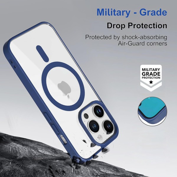 Royal Blue Clear Transparent Magsafe Back Case for iPhone 15 Pro