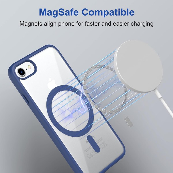 Royal Blue Clear Transparent Magsafe Back Case for iPhone SE 2022