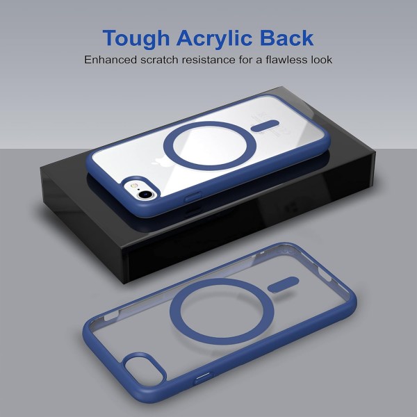 Royal Blue Clear Transparent Magsafe Back Case for iPhone SE 2022